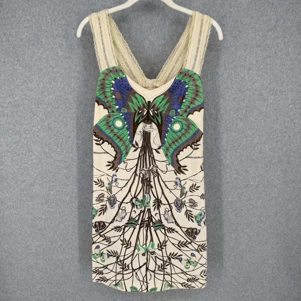 Free People Madame Butterfly Mini Dress Size 10 Cream VTG Y2K ASO Ashley Tisdale - Picture 1 of 13